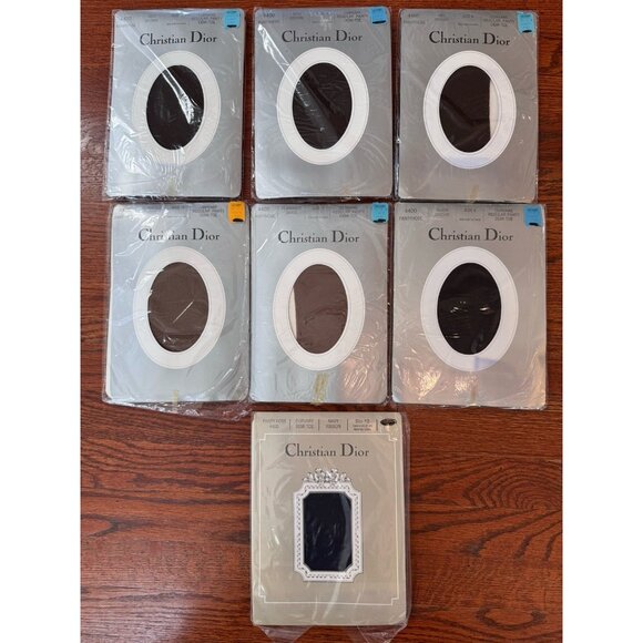 VTG NEW Christian Dior Pantyhose Lot of 7 Size 3 & 4 Brown Beige Black Navy - Picture 1 of 13